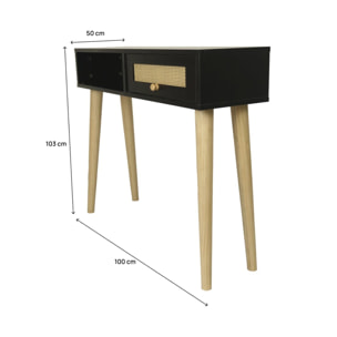 Console cannage "Marine" - 100 x 29 x 81 cm - Noir
