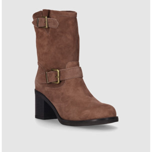 Botines de Serraje - Taupe - Tacón: 5 cm