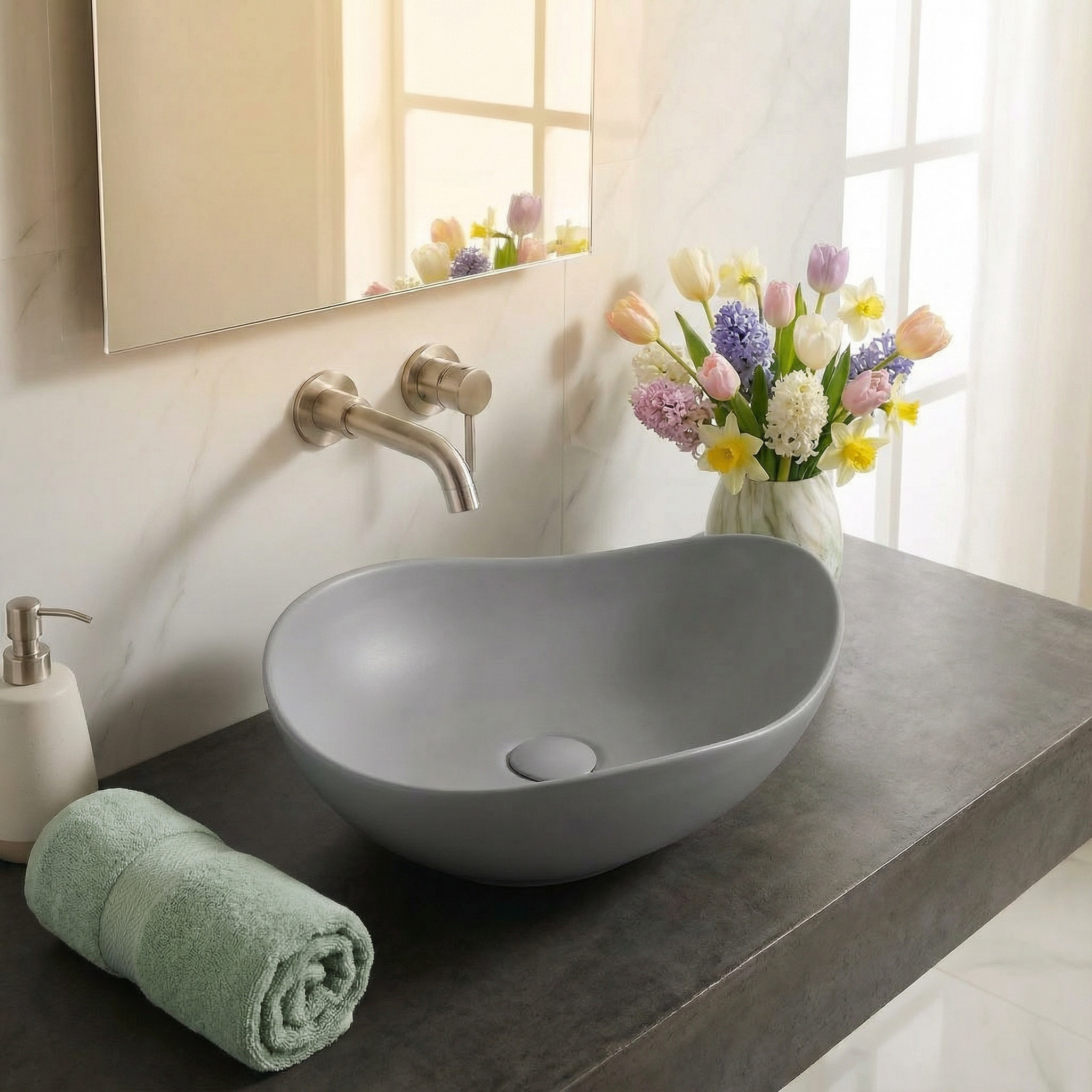 Vasque à poser design asymétrique 50,5 x 38 x 19 cm sans trop-plein gris mat PixL (CEPX5038GRM)