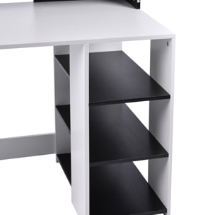 Bureau informatique multimédia design multi-rangements 137 L x 55 l x 92 H cm noir et blanc