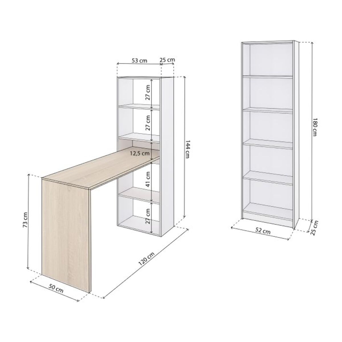 Pack escritorio y estantería Cosmic Plus Blanco Artik (Blanco Mate) - Roble Canadian