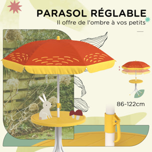 Ensemble salon de jardin enfant 4 pcs design lion - chaises pliables - métal polyester jaune rouge