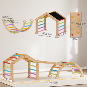 Triangle d'escalade enfant pliable 9 en 1 - aire de jeu enfant - bois naturel multicolore