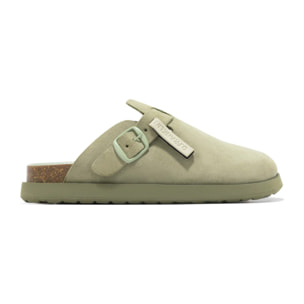 Sandalias Cerradas Vibe Clog Mujer Cierre Hebilla Color Caqui