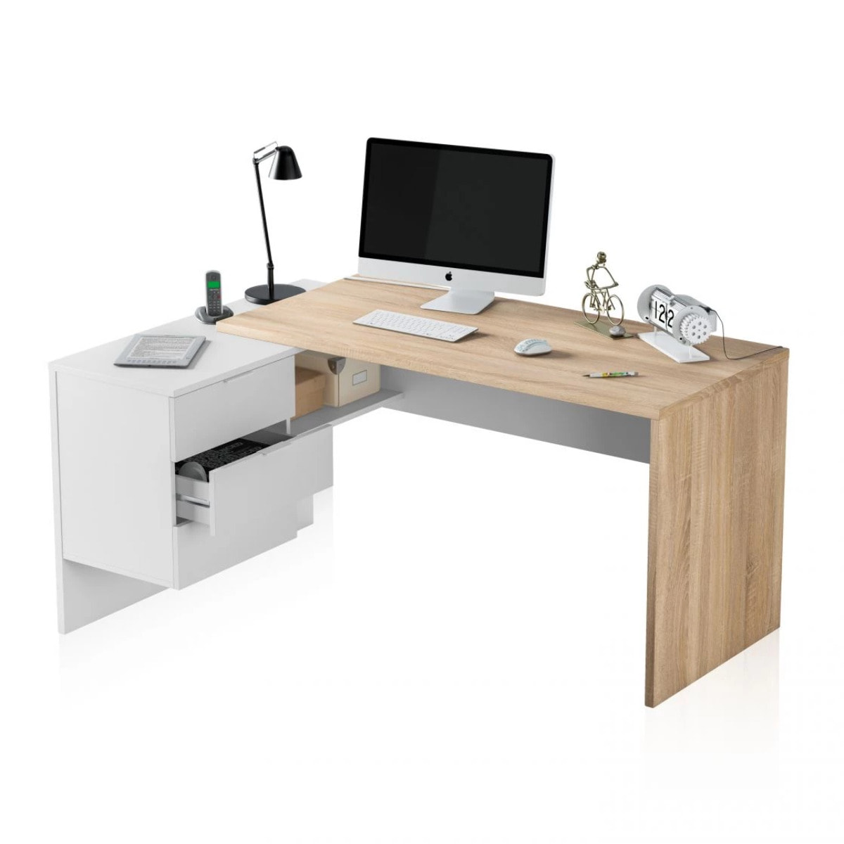Mesa de escritorio Work Blanco Artik (Blanco Mate) - Roble Canadian