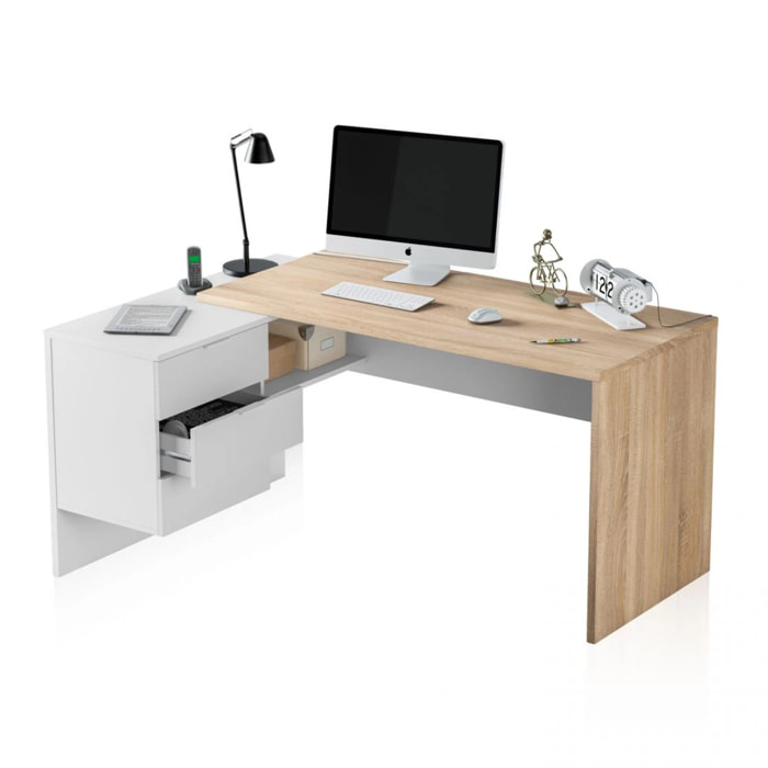 Mesa de escritorio Work Blanco Artik (Blanco Mate) - Roble Canadian