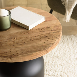 DANDY - Table d'appoint ronde 50x50cm bois Pin recyclé pied métal noir