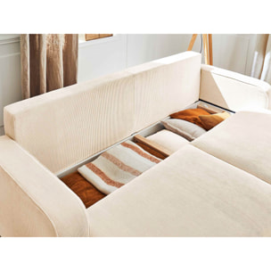 Albane - canapé 3 places - convertible avec coffre - en velours côtelé - Beige