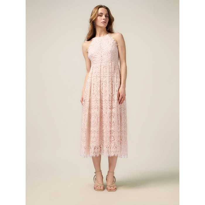 Oltre - Vestido midi de encaje de mezcla de algodón - Rosa