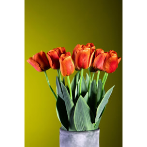 Tulipano Con Foglie. Altezza 67 Cm - Pezzi 12 - 9X67X5cm - Colore: Arancio - Bianchi Dino - Fiori Artificiali