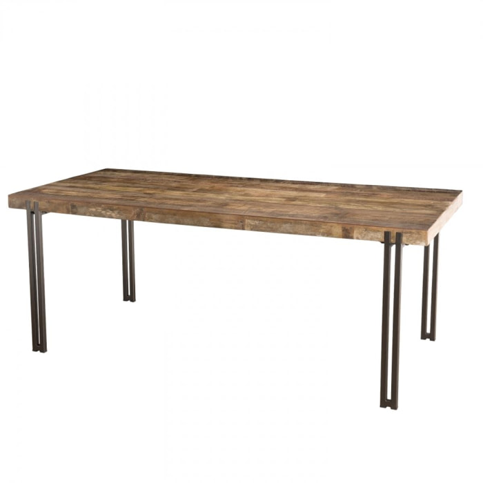 ALIDA - Table à manger rectangulaire 200x90cm Teck recyclé Acacia Mahogany recyclé pieds métal noir