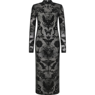 PHILIPP PLEIN Open Back Maxi Dress Flock Butterfly Tattoo