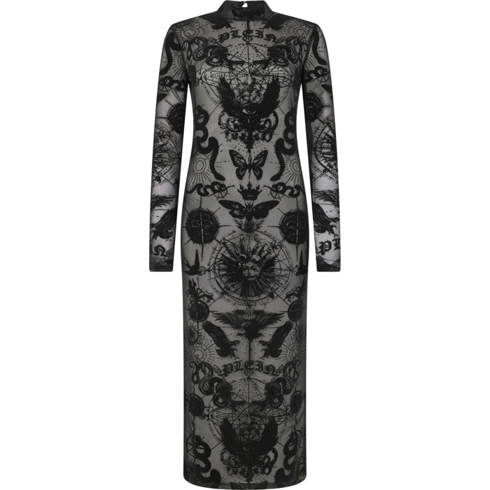 PHILIPP PLEIN Open Back Maxi Dress Flock Butterfly Tattoo