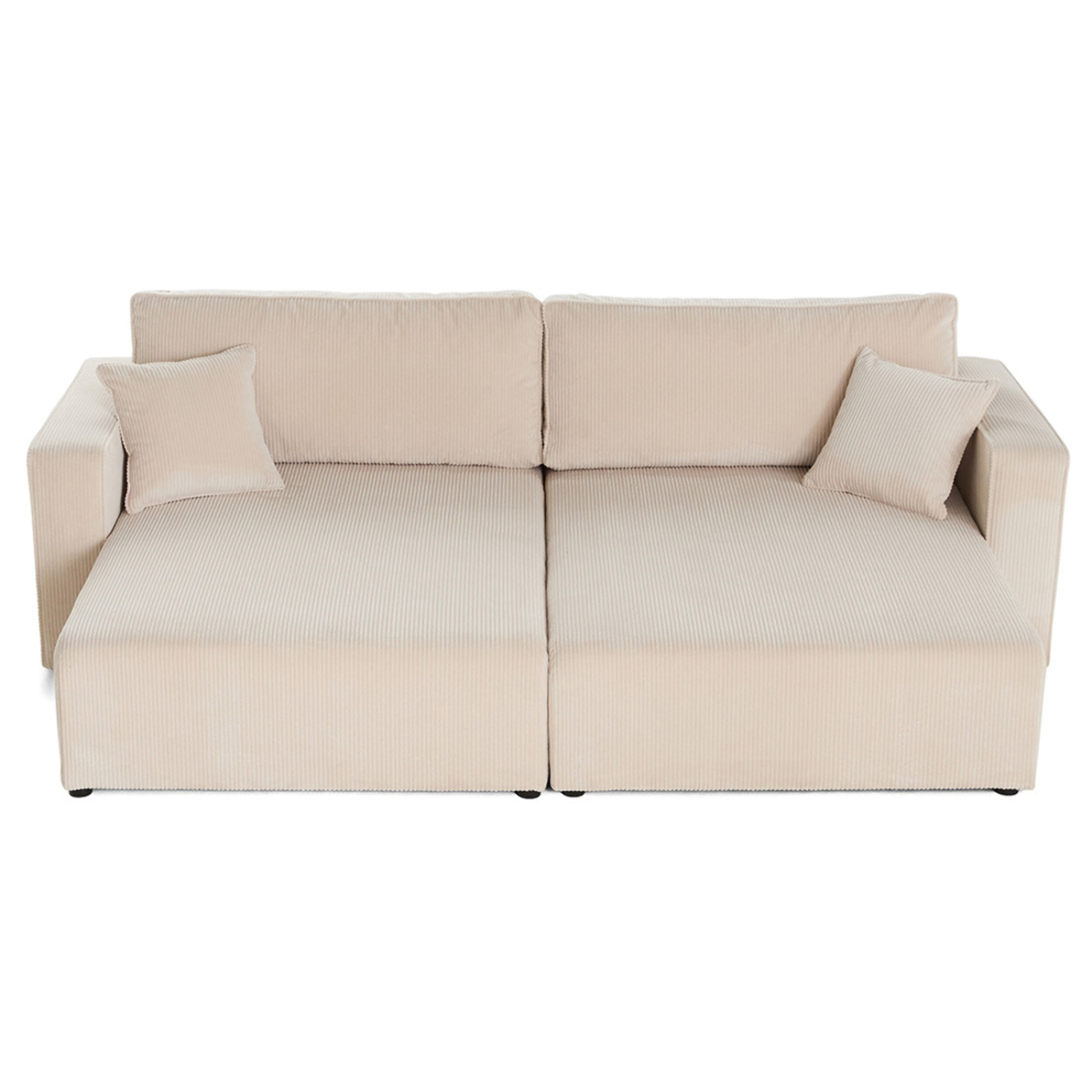 Topaze - Canapé droit 4 places avec double méridienne - assise profonde - en velours côtelé - Beige
