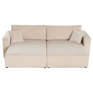 Topaze - Canapé droit 4 places avec double méridienne - assise profonde - en velours côtelé - Beige