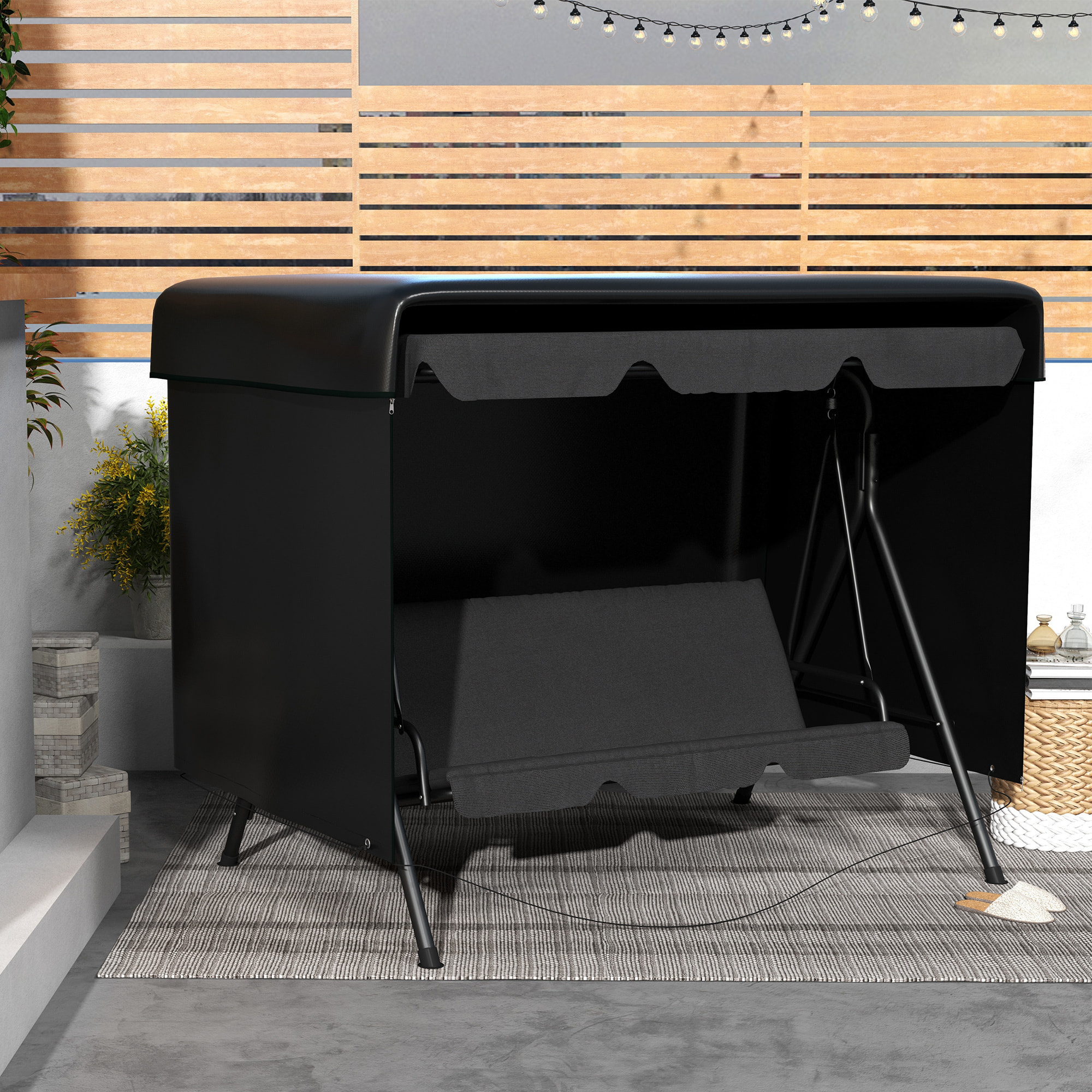 Funda Balancín Jardín, Funda Columpio Jardín Exterior, Cubierta de Columpio con Cremallera, Impermeable, 215x155x150 cm, Negro