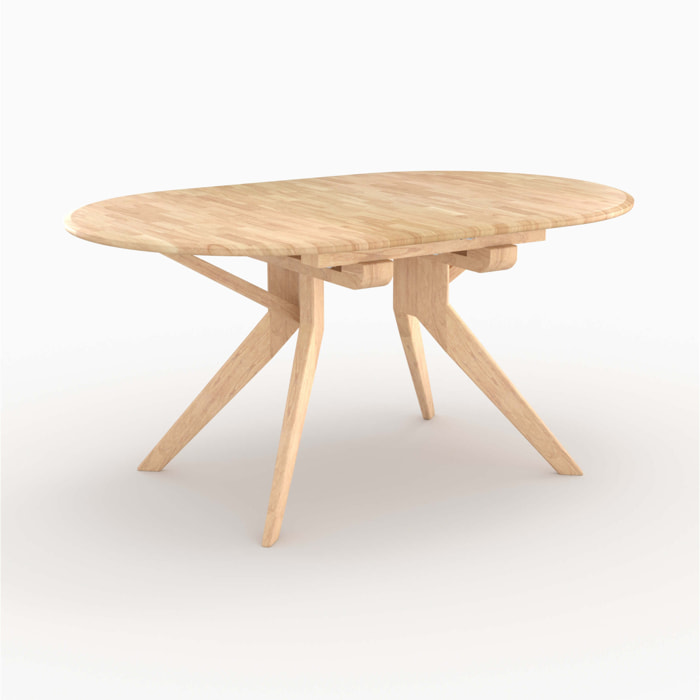 Table extensible en bois d'hévéa massif clair 6 à 10 personnes - Oli