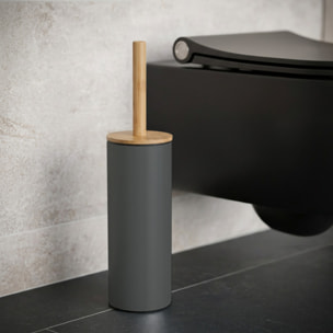 Brosse wc avec support Acier & Bambou ADONIS Gris Foncé mat - Poils résistants en silicone Spirella