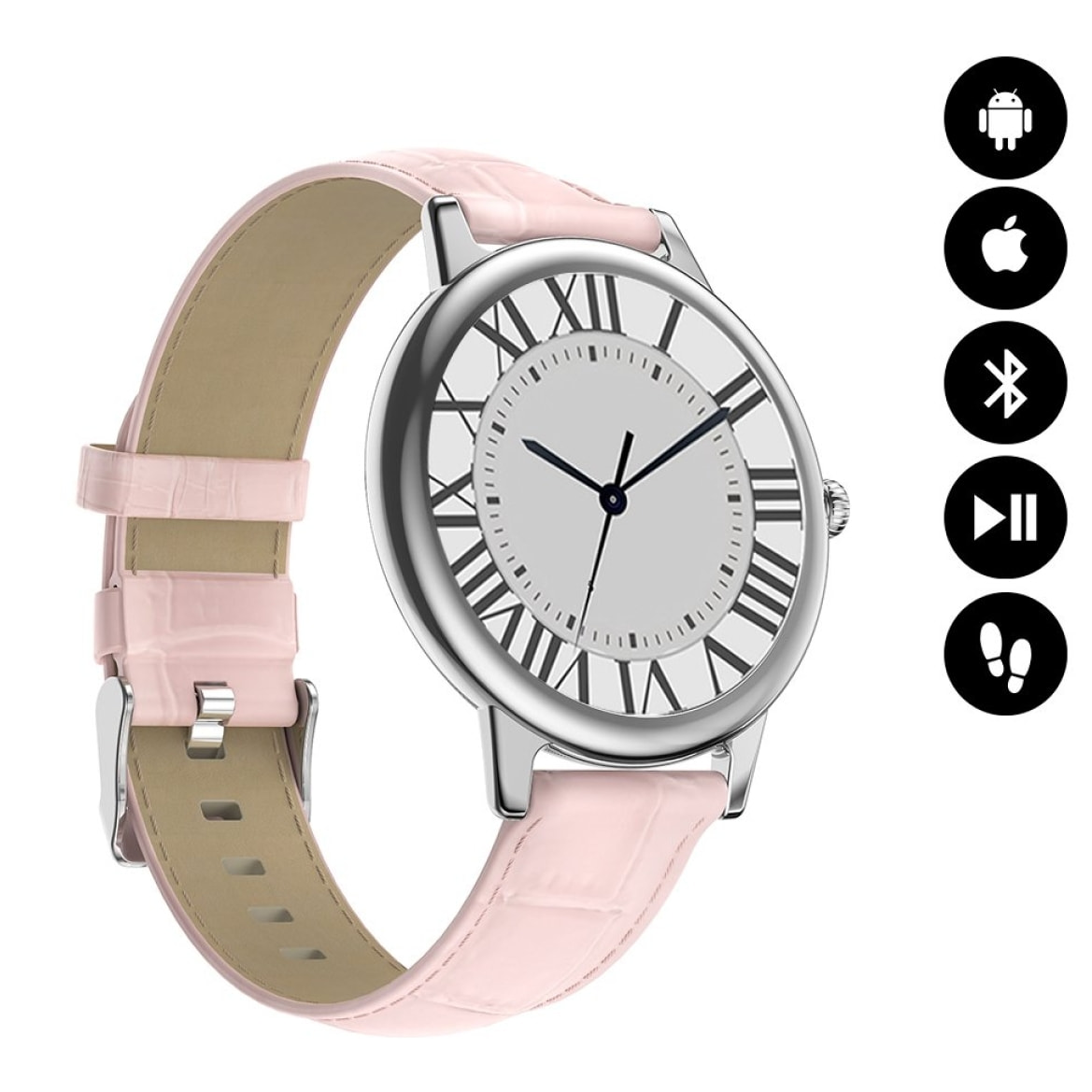 Montre connectée Bluetooth contrôle de musique, podométre - Bracelet Rose façcon croco