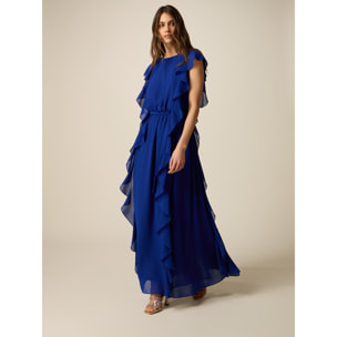Oltre - Vestito lungo in georgette con volant - Bluette