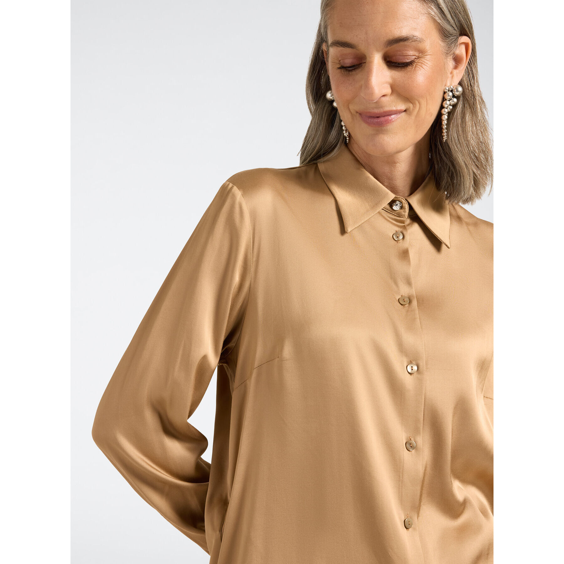 Elena Mirò - Camicia in raso di viscosa stretch - Beige