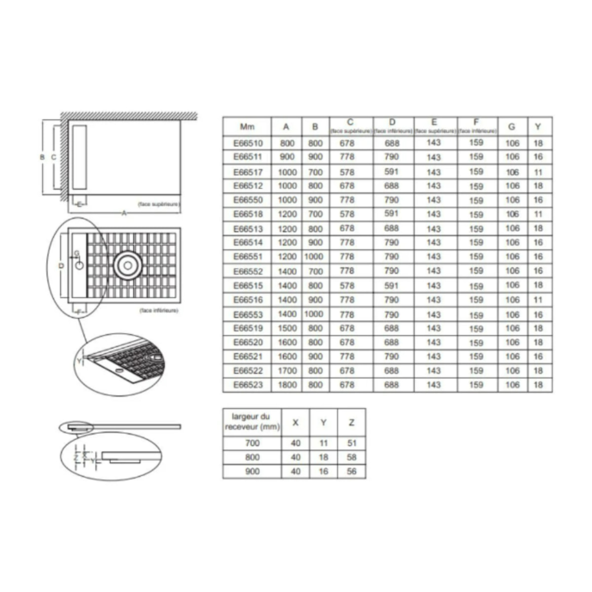 Receveur de douche antidérapant 90 x 90 Flight Neus carré blanc + Bonde + Capot blanc