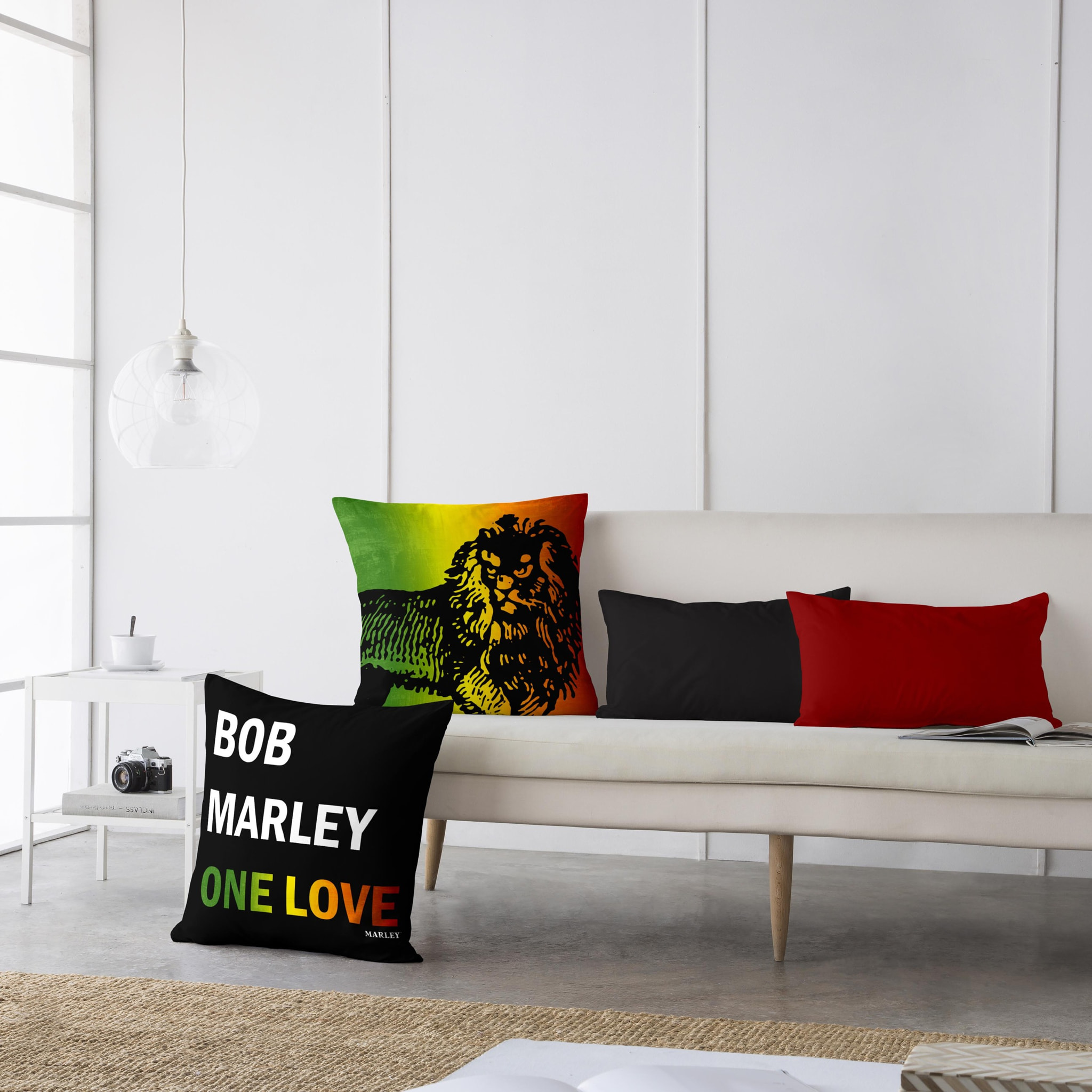 Marley - Funda de Cojín Estampado - Con Cremallera - Sin relleno - 100% Algodón - One Love Marley