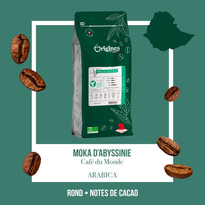 Café Bio Moka d'Abyssinie - Pur Arabica - Grain 1 kg