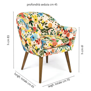 Poltrona Excelsa Fiori Frida poliestere e legno 70,5x65x83 cm multicolore