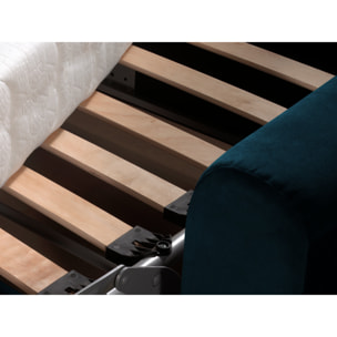 Owen - canapé 3 places convertible express couchage quotidien 140 cm matelas 12 cm en velours - Bleu canard