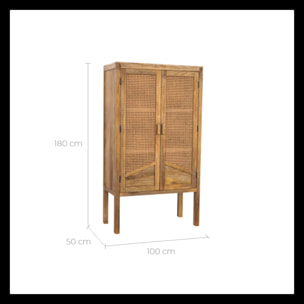 Armoire en cannage et bois 2 portes - Tiki