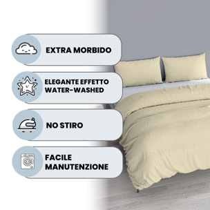 PARURE COPRIPIUMINO WATER WASHED, 100% Microfibra, No Stiro - CREMA