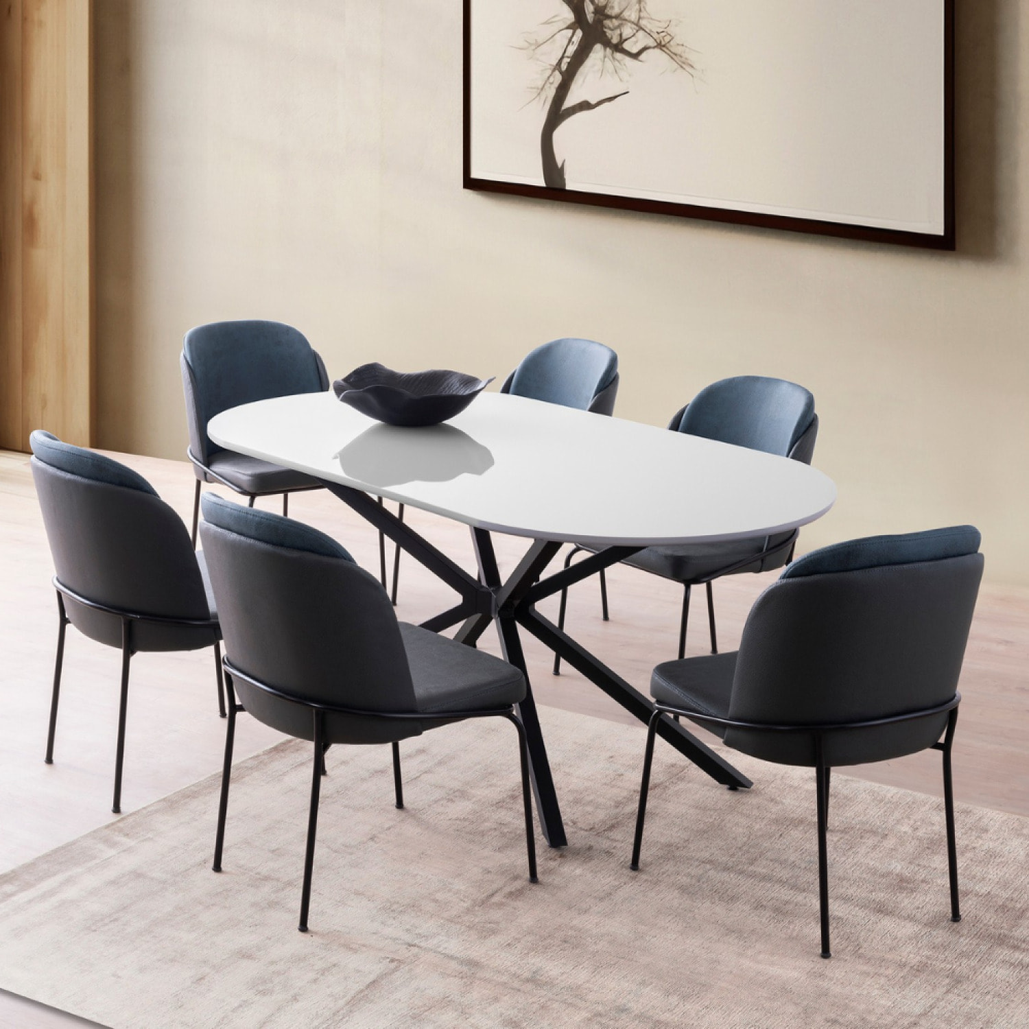SAPHIA - Table à manger 6 personnes gris et noir 180 cm