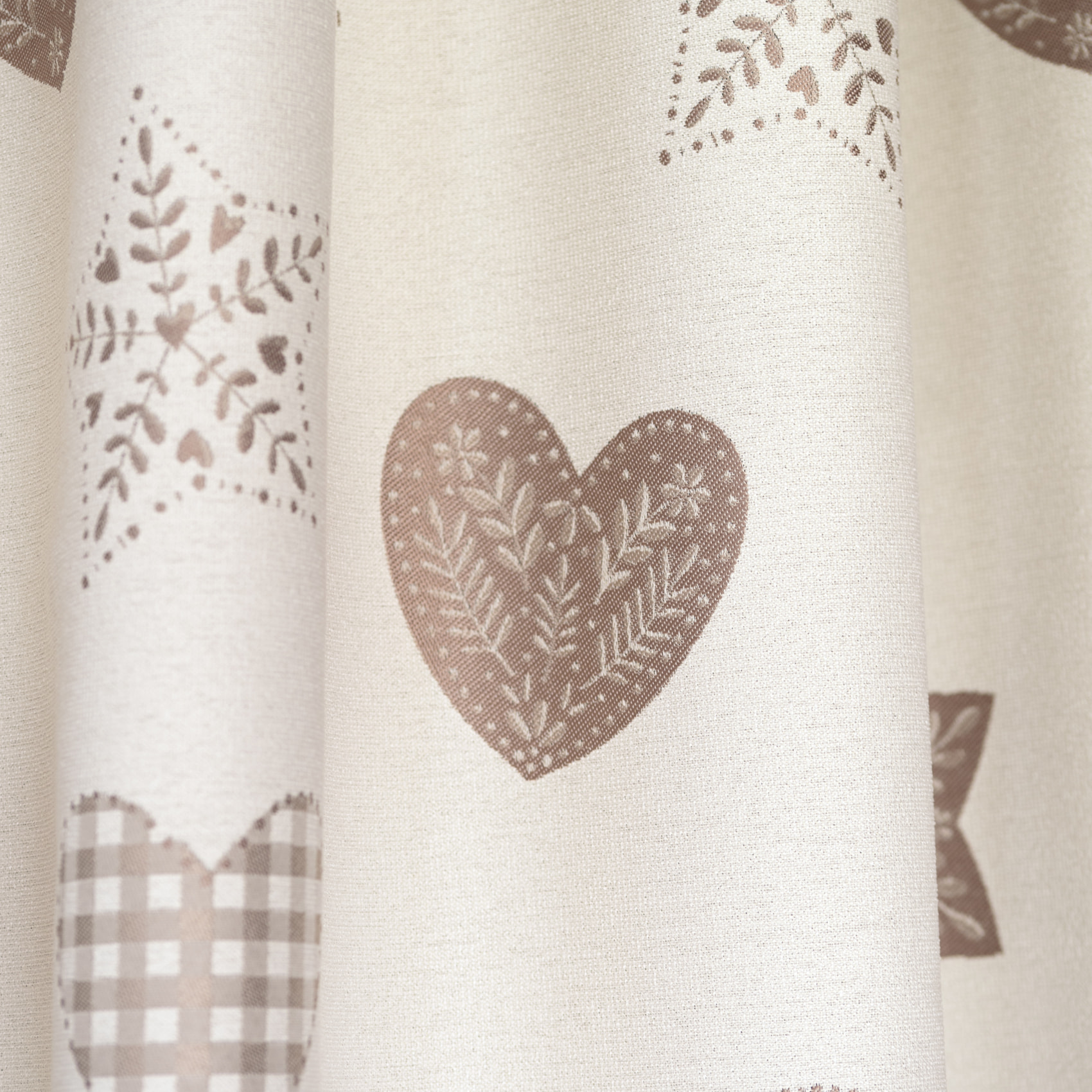 Rideau jacquard à œillets avec motif cœur - Lin
