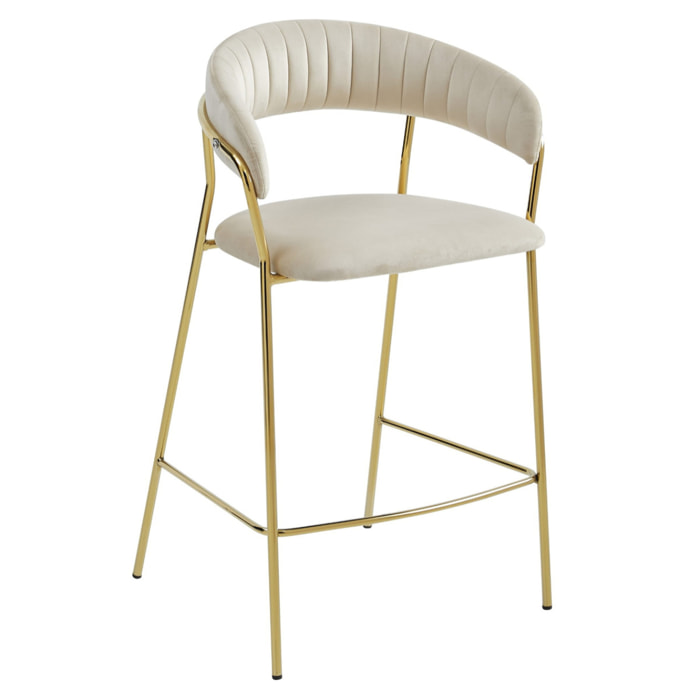 Set di 2 sgabelli bar Badia in velluto beige e gambe dorate