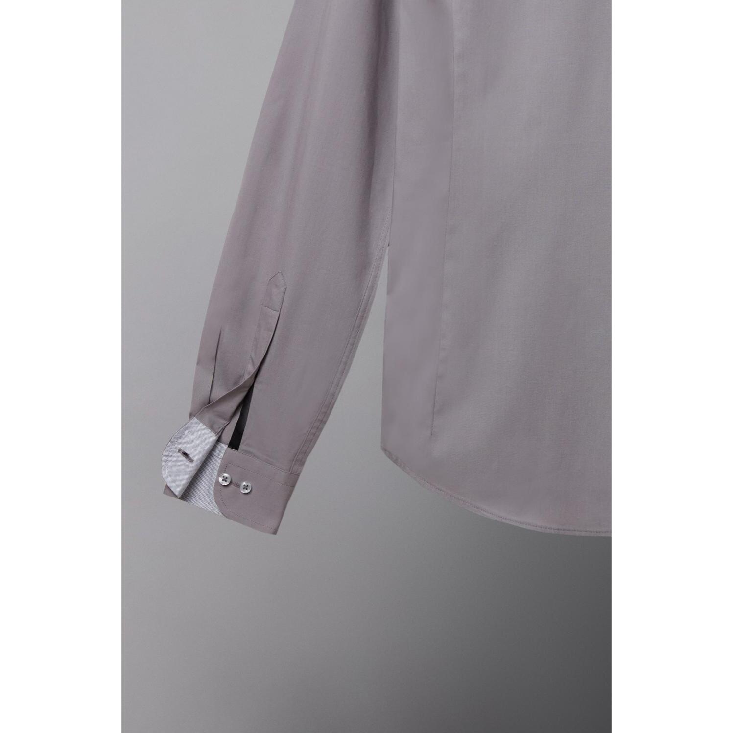 Camicia Uomo 1 Bottone Francese Slim Popeline Stretch Unito Grigio Medio
