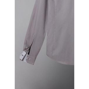 Camicia Uomo 1 Bottone Francese Slim Popeline Stretch Unito Grigio Medio