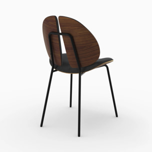 Chaise en velours noir et bois de noyer - Coccinelle