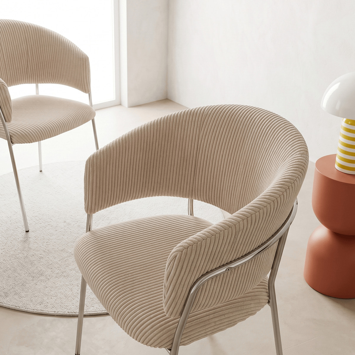 Lot de 2 chaises en velours côtelé, piètement chromé - ISYA