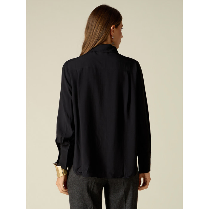 Oltre - Camicia in viscosa con bottoni gioiello - Nero