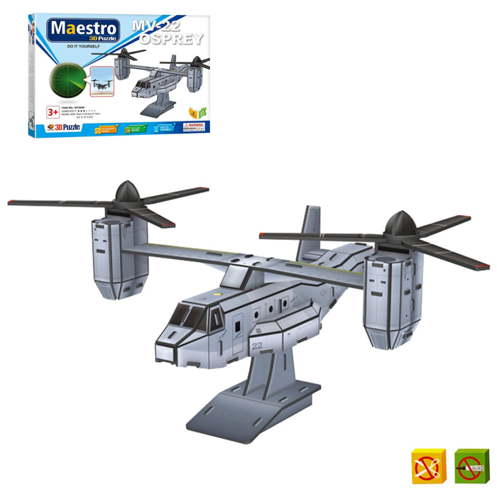 Puzzle 3D Aircraft MV-22 OSPREY - 50 piezas - Tamaño montado: 45 x 33 x 22 cms