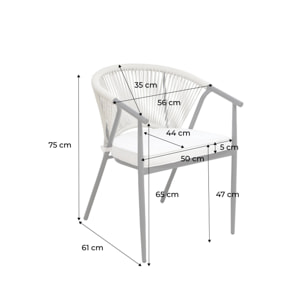 Fauteuil de jardin empilable acier et cordes (lot de 4) LIORA