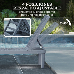 Tumbona Reclinable, Tumbona Jardín Exterior de PP con Respaldo Ajustable en 4 Niveles, Carga 120 kg, para Patio, Terraza, Balcón, Montaje Fácil, 191x55x35,5 cm, Gris Oscuro