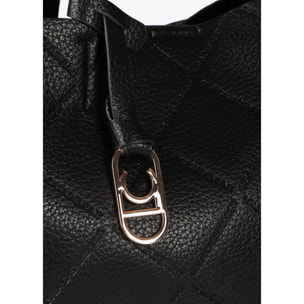 Shopper effetto pelle monogramma con logo ovale pendente