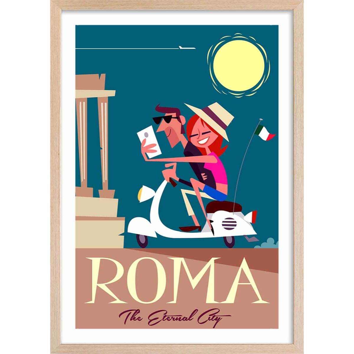 Affiche Voyage en amoureux Affiche + cadre en bois - Chêne