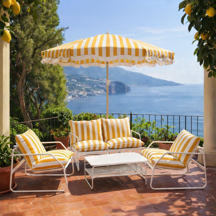 Parasol en polyester à rayure et métal imitation bois jaune ISOLA