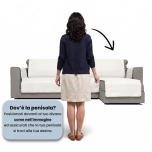 COPRIDIVANO PENISOLA DESTRA COMFORT, Antiscivolo, Cotone+Microfibra+Fibre Varie, Made in Italy - PANNA