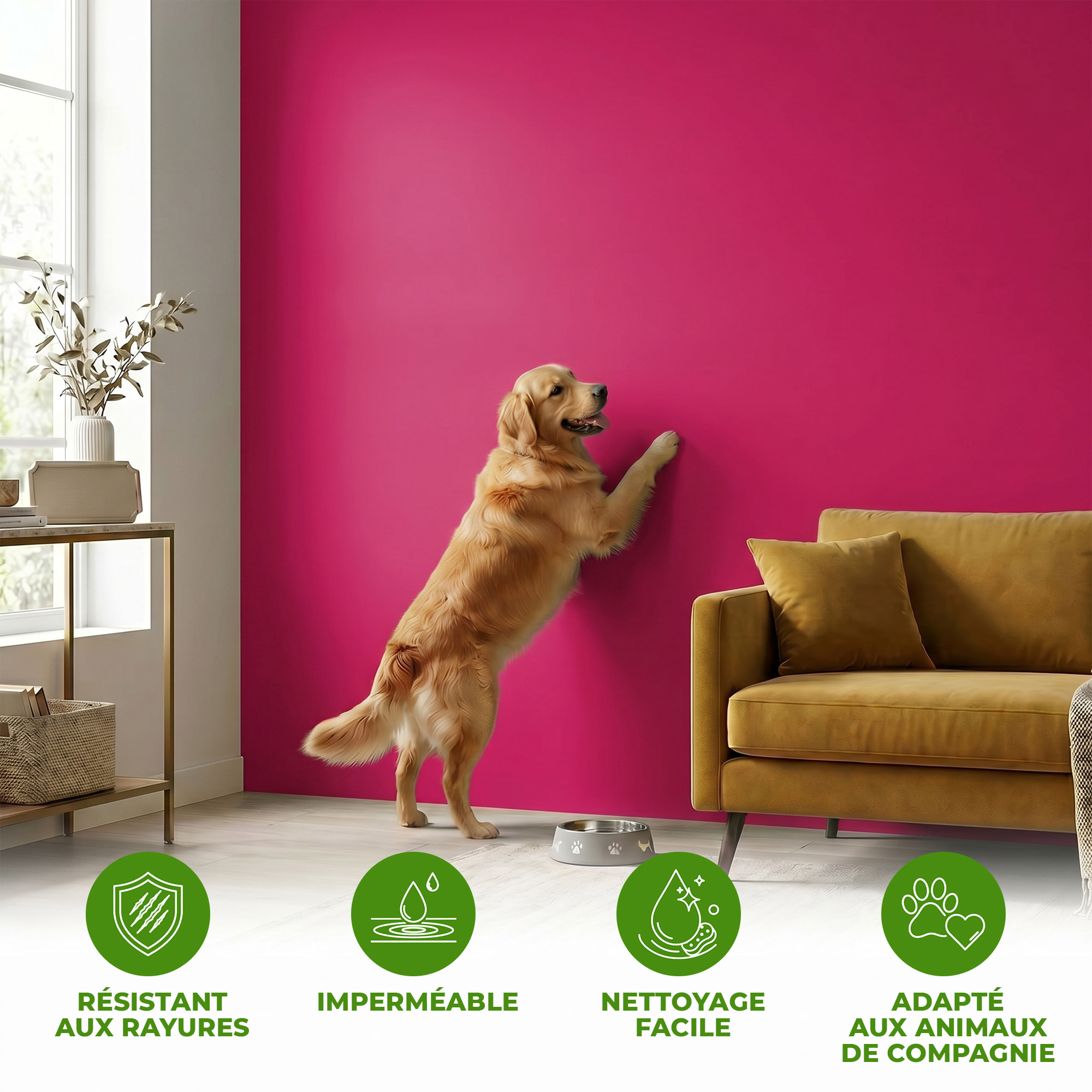 Rouleau adhésif décoratif Vinyle au Mètre - Fushia - Sticker Lavable Imperméable Mur Cuisine Meubles