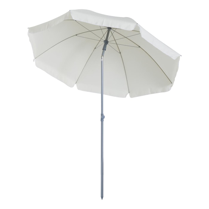 Parasol inclinable octogonal de jardin Ø 2,2 x 2,3 H m métal polyester crème