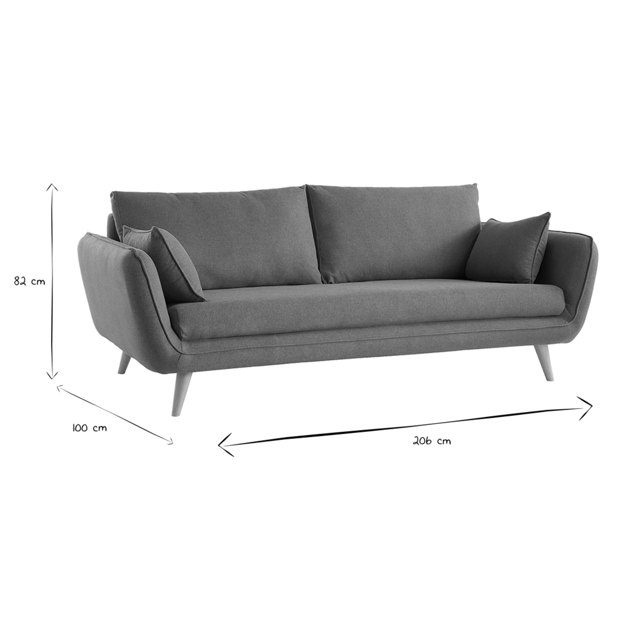 Canapé scandinave 3 places en tissu brique et bois clair CREEP